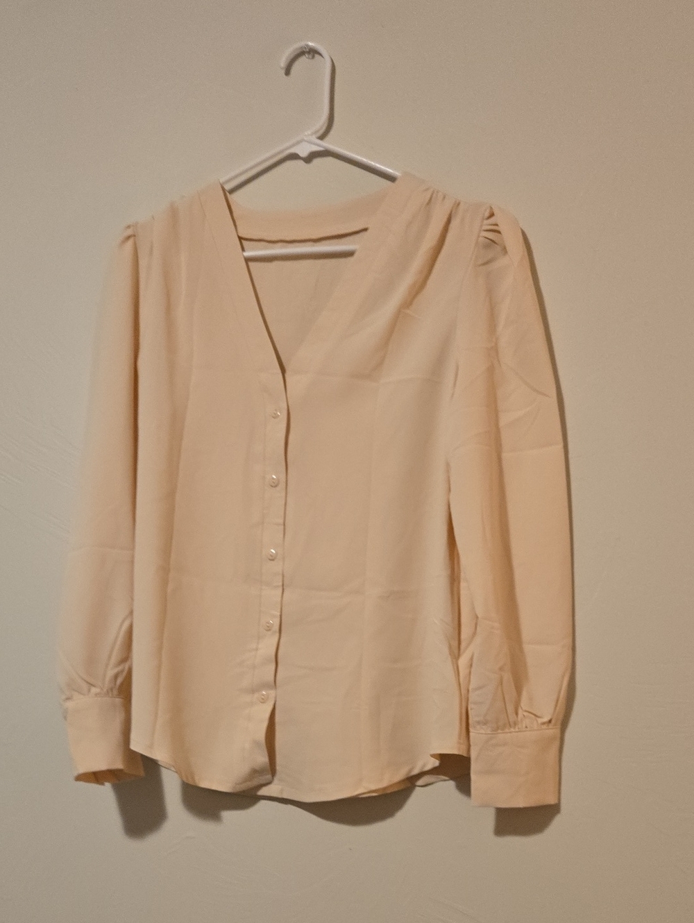 Women’s Cream Button-Front V-Neck Blouse